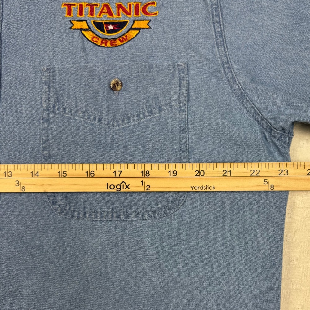 Peregrine Bay Titanic Crew Embroidered Denim Button Front Mens Shirt Retro Vtg - Picture 7 of 9